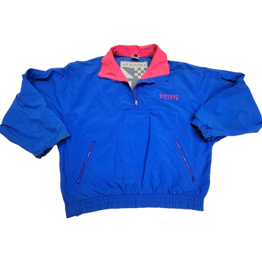Vintage 90s Newport Blue Windbreaker Jacket Mens Large Nylon 1/4 Zip Pullover